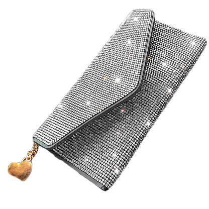 HOTBling Crystal Rhinestones Leather Pocket Card Case Wallet Organizer with Zipper Multifunctional Large Capacity Shining for Women Girls (White)