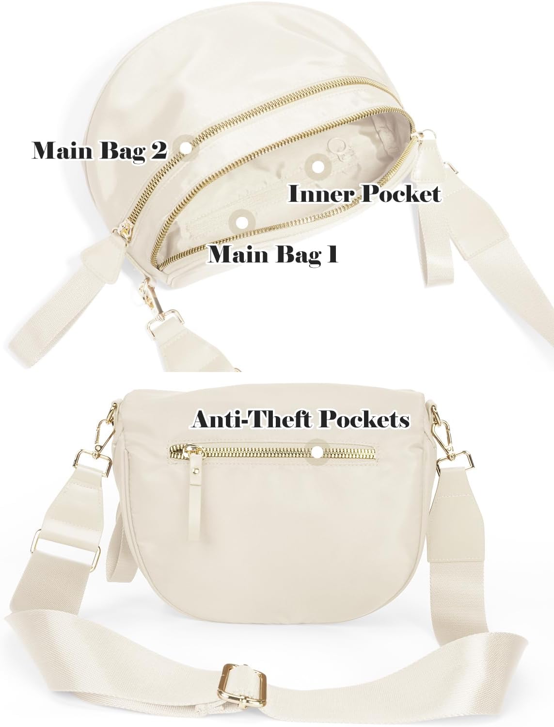 HOTPure Colour Crossbody Bag Bum Bag for Women,Spacious Purse Fanny Packs Belt Bag,Oversized Bum Bag (Colour Bum Bag-Beige)