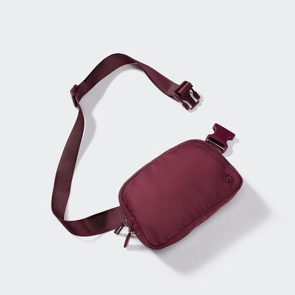 HOTPander Two Way Zipper Fanny Pack Nylon Everywhere Belt Bag for Women, Water Repellent Waist Packs, Crossbody Bags with Adjustable Strap (Red Merlot).