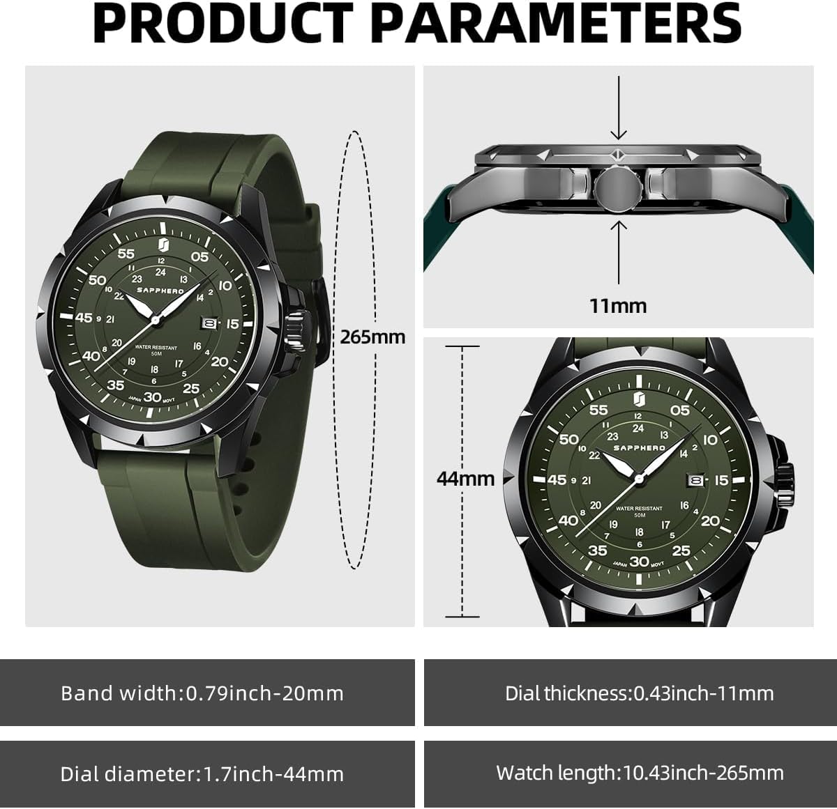 HOTSAPPHERO Mens Watch 50M Waterproof Luminous Quartz Analog Watches with Date Display Casual Stylish Work Business Classic Silicone Strap Men's Wrist Watches Elegant Gifts for Men