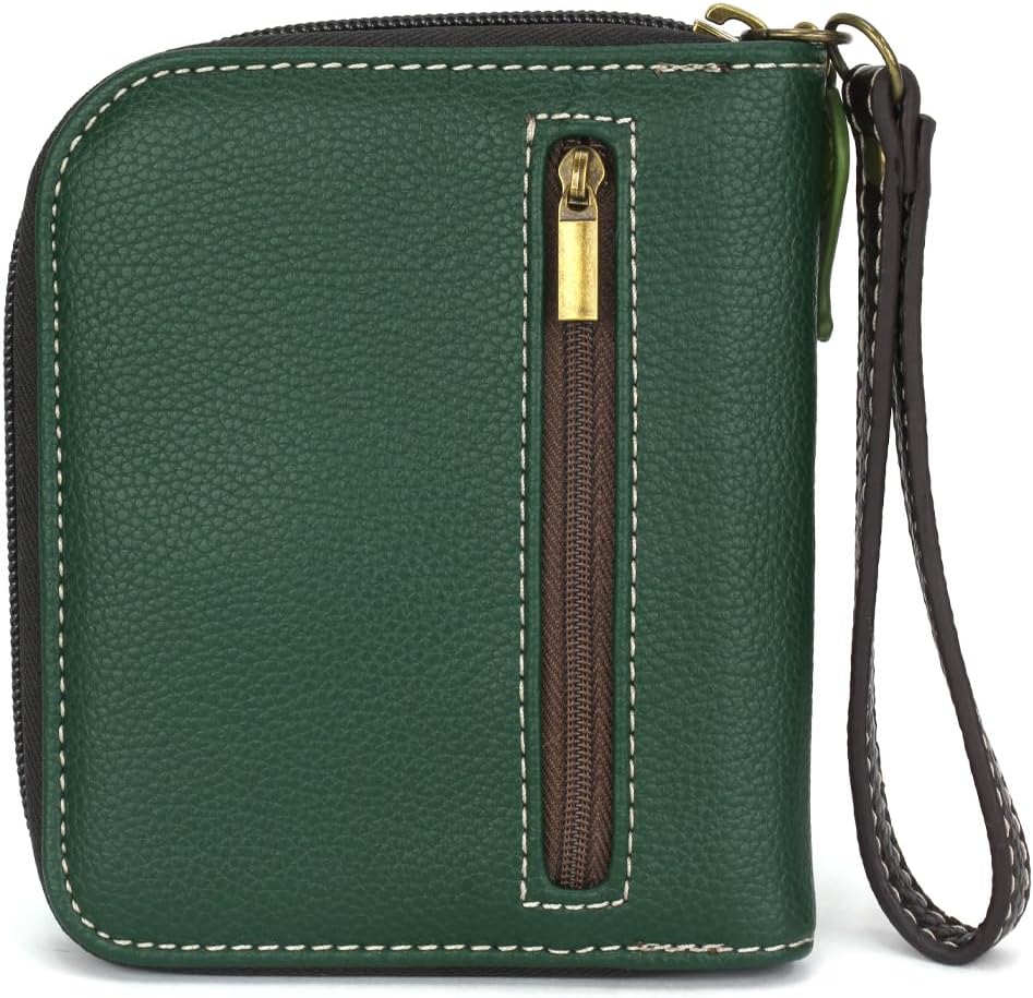 HOTCHALA Zip Around Wallet, Wristlet, 8 Credit Card Slots, Sturdy Pu Leather - Lily Frog - green stripe