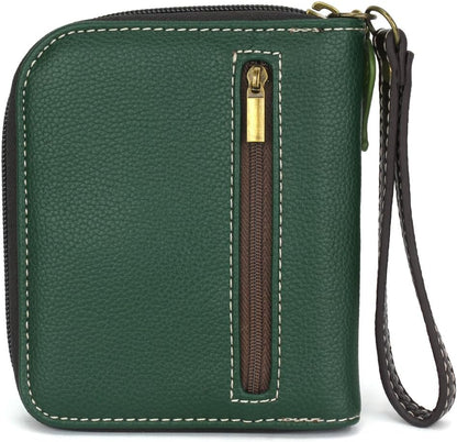 HOTCHALA Zip Around Wallet, Wristlet, 8 Credit Card Slots, Sturdy Pu Leather - Lily Frog - green stripe