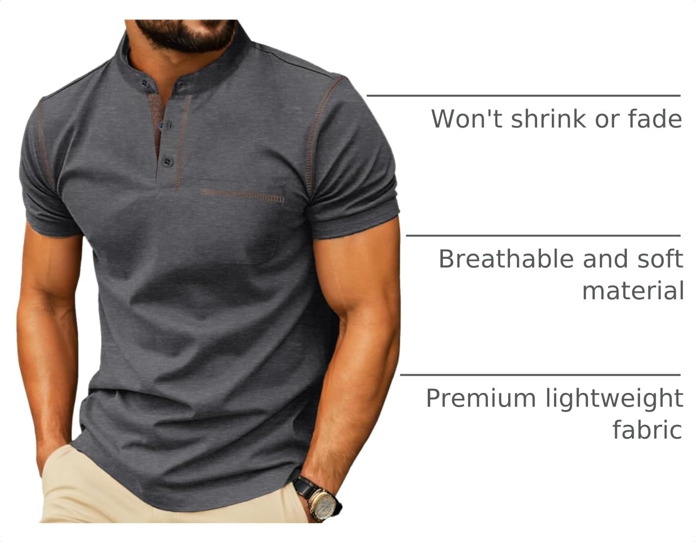 HOTSailwind Mens Henley Shirts Short Sleeve Summer Casual Classic Cotton T Shirts Pocket Button Shirt
