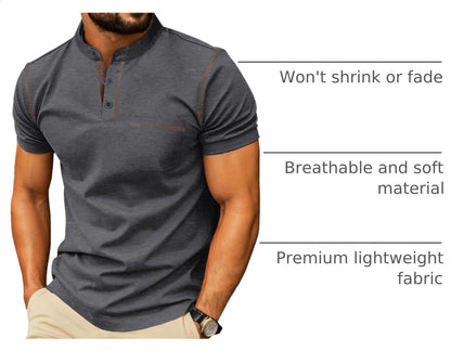 HOTSailwind Mens Henley Shirts Short Sleeve Summer Casual Classic Cotton T Shirts Pocket Button Shirt