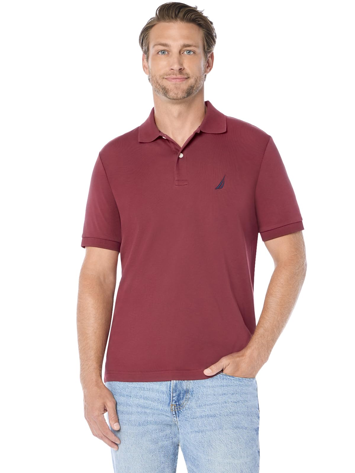HOTNautica Men's Classic Fit Short Sleeve Dual Tipped Collar Polo Shirt