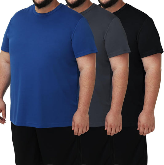 HOTMen's 3 Pack Lightweight Plus Size Short Sleeve T-Shirt Crew Neck Big & Tall Sizes Stretch T-Shirt for Casual Wear