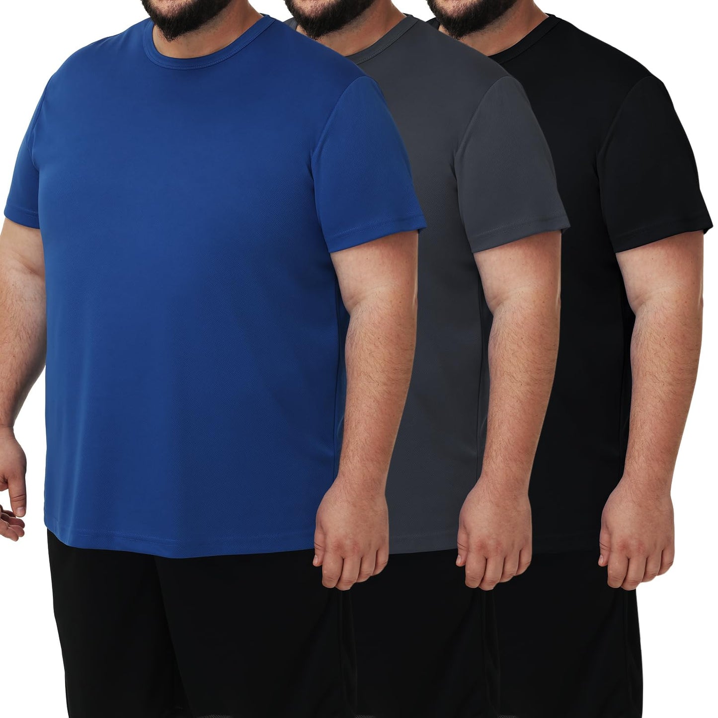 HOTMen's 3 Pack Lightweight Plus Size Short Sleeve T-Shirt Crew Neck Big & Tall Sizes Stretch T-Shirt for Casual Wear
