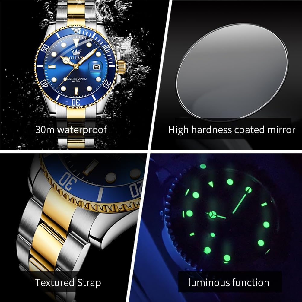 HOTOLEVS Luxury Watches for Men Big Stainless Steel Waterproof Analog Quartz
