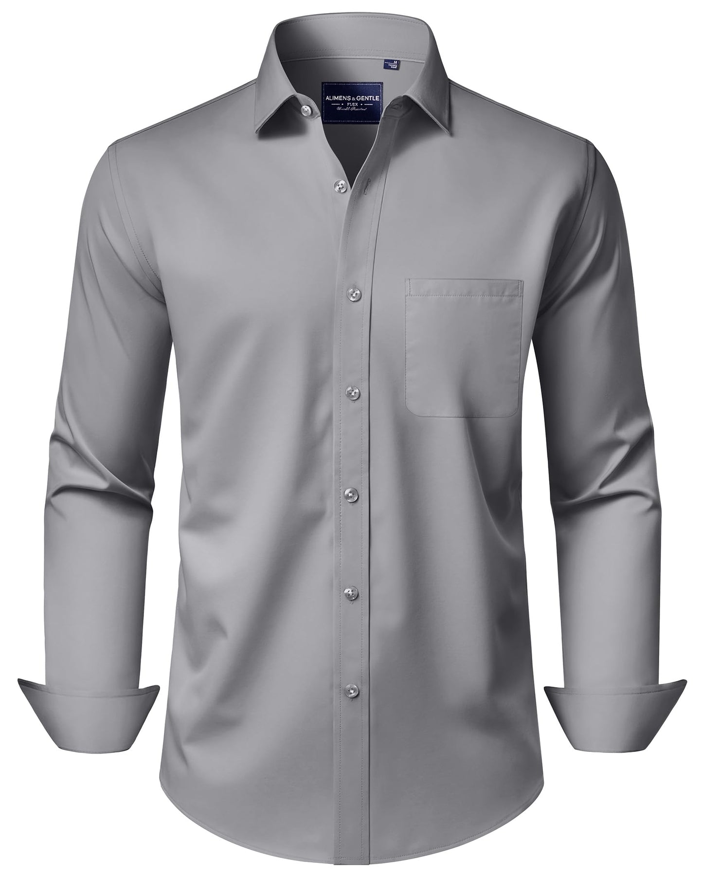 HOTAlimens & Gentle Men's Dress Shirts Long Sleeve Wrinkle-Free Stretch Shirts Solid Formal Button Down Shirt with Pocket