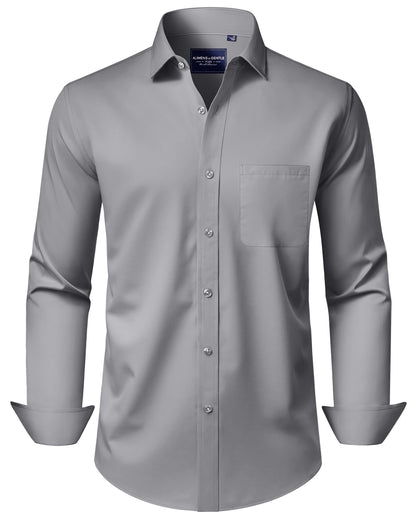 HOTAlimens & Gentle Men's Dress Shirts Long Sleeve Wrinkle-Free Stretch Shirts Solid Formal Button Down Shirt with Pocket