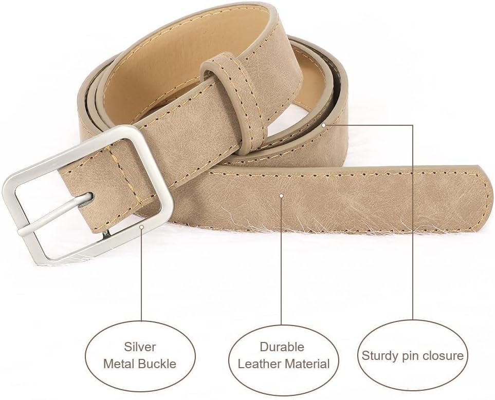 HOTXZQTIVE Women Suede Belts for Women Fashion Leather Belts With Silver Buckle Ladies Waist Belt For Jean Pant Dress