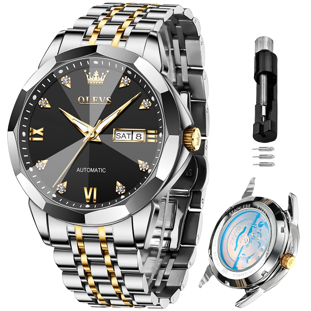 HOTOLEVS Skeleton Men Watches Automatic Business Luxury Diamond Self Winding Watch for Men Stainless Steel Calendar Wrist Watch