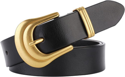 HOTALAIX Women's Belt Western Belts Silver Gold Buckle Black Leather Belt Pants Jeans Belts for Women