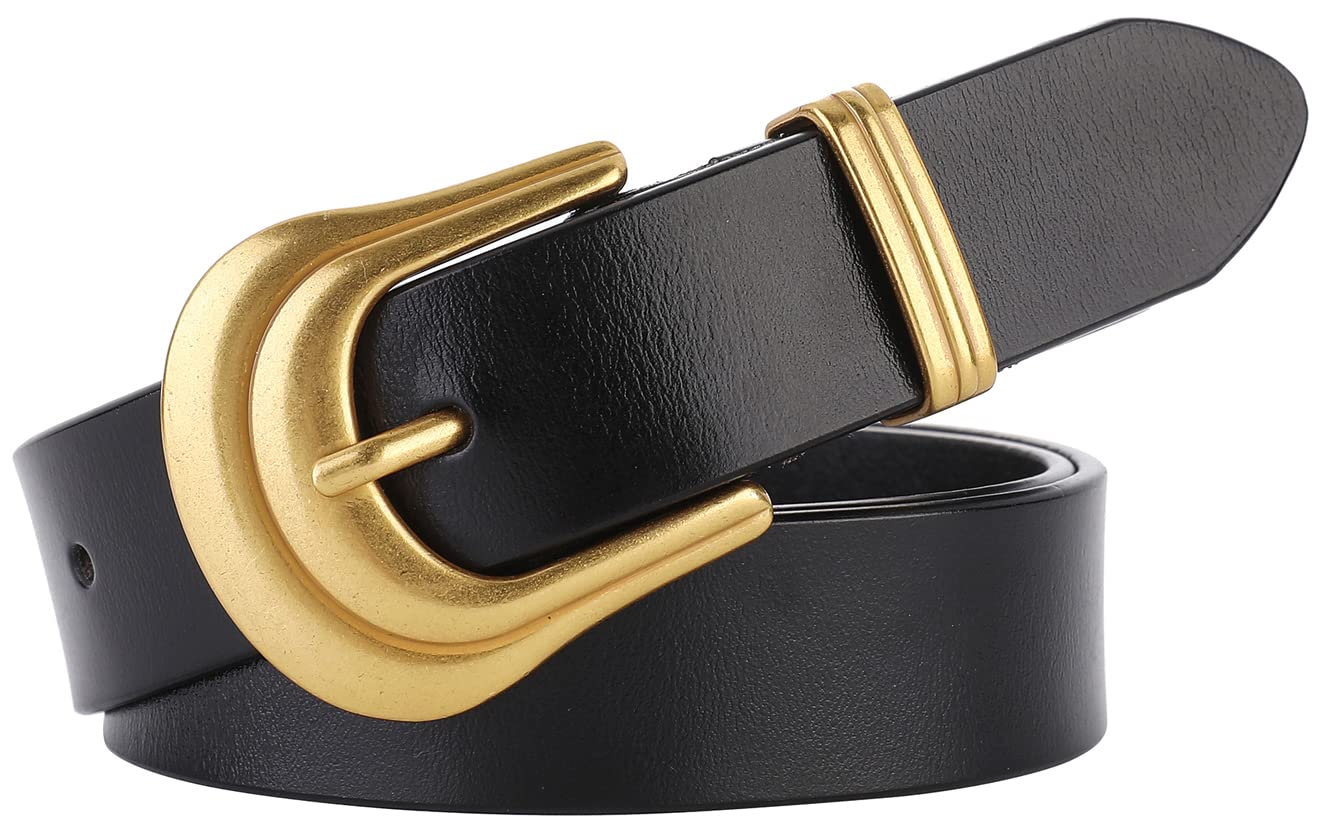 HOTALAIX Women's Belt Western Belts Silver Gold Buckle Black Leather Belt Pants Jeans Belts for Women