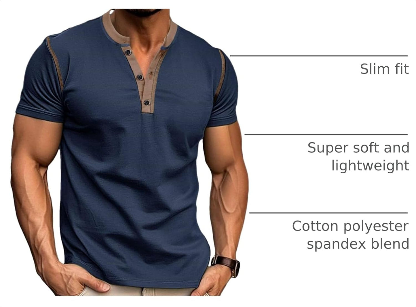 HOTMen's Casual Henley Shirts Classic Button Cotton Short Sleeve T-Shirt Summer Basic Solid Lightweight Tees Tops
