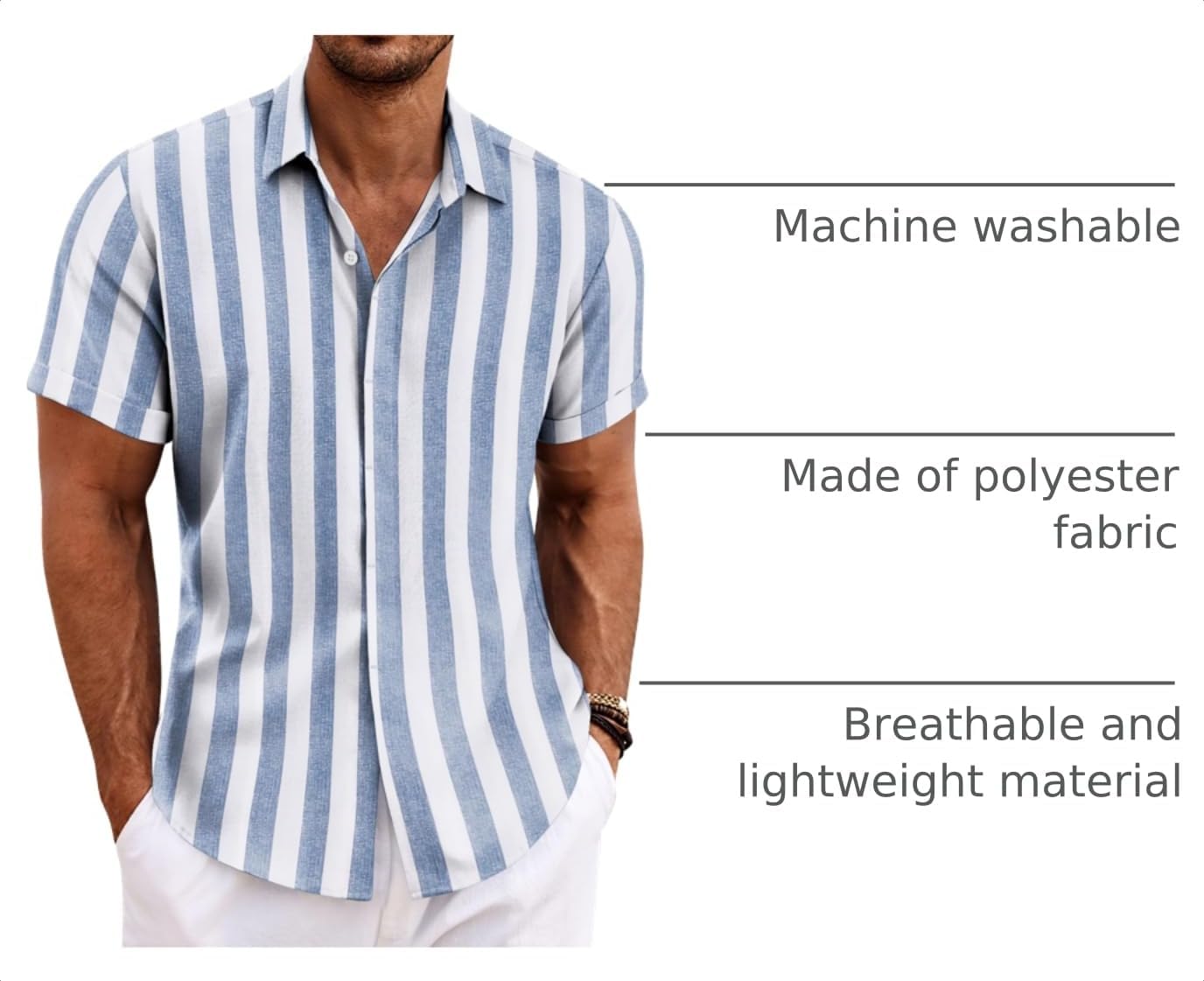 HOTCOOFANDY Men's Linen Shirts Short Sleeve Casual Shirts Button Down Shirt for Men Beach Summer Wedding Shirt