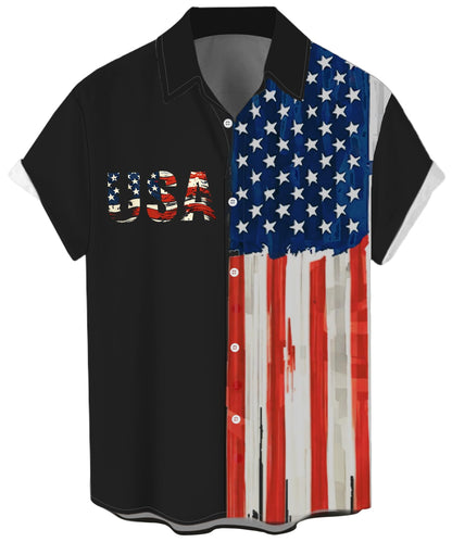 HOTWHO IN SHOP Men's 4th of July American Flag Patriotic Shirts Short Sleeve Button Up USA Memorial Day Shirts