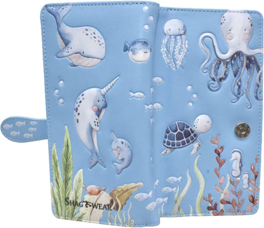 HOTShag Wear Under the Sea Marine Life Large Wallet 7" Blue