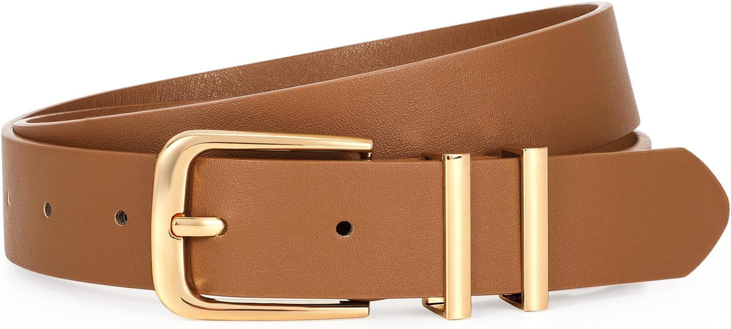 HOTVONMELLI Women's Soft Faux Leather Belt for Jeans Pants Dress Fashion Ladies Waist Belt with Gold/Silvery Buckle