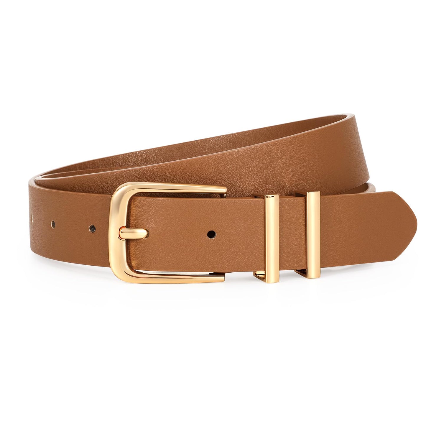 HOTVONMELLI Women's Soft Faux Leather Belt for Jeans Pants Dress Fashion Ladies Waist Belt with Gold/Silvery Buckle