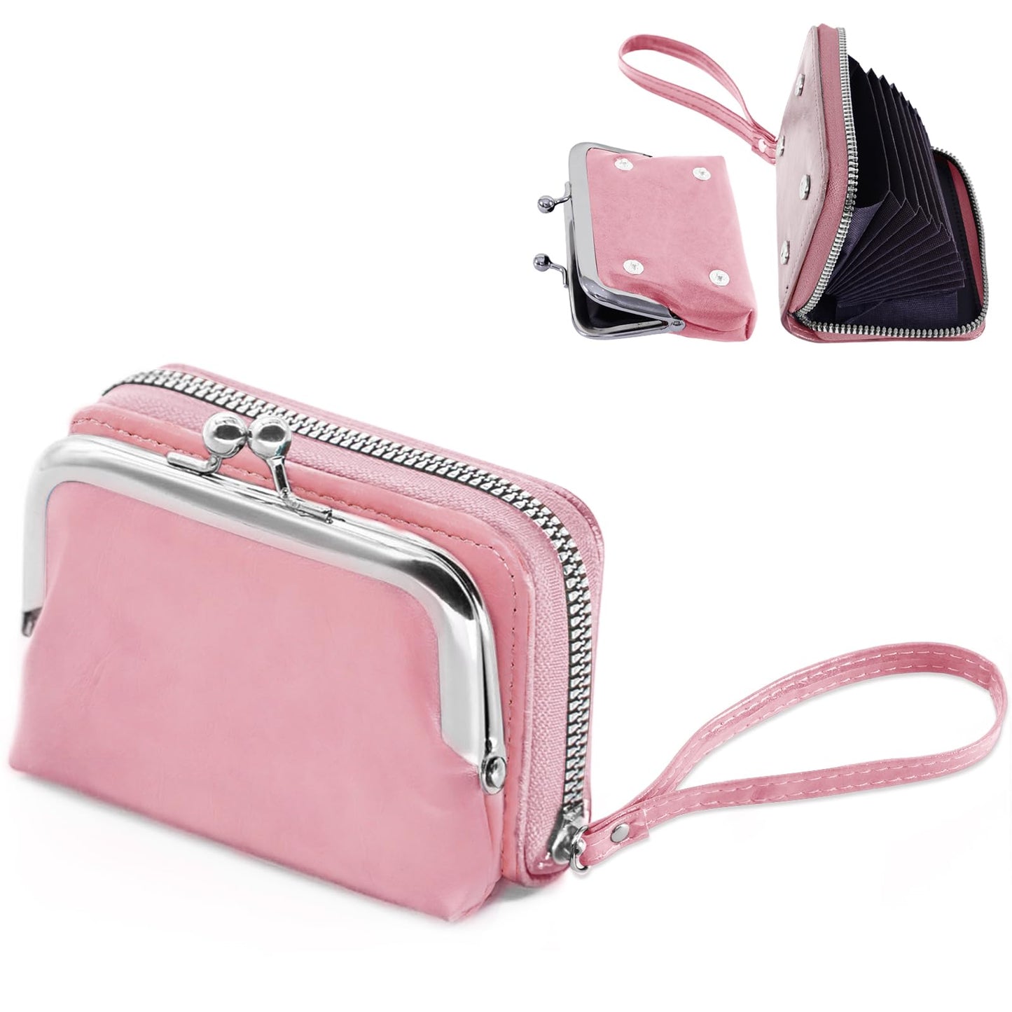 HOTDetachable 2 in 1 Genuine Leather Wallet for Women Credit Card Holder with Zipper Coin Purse (Wine Red2)