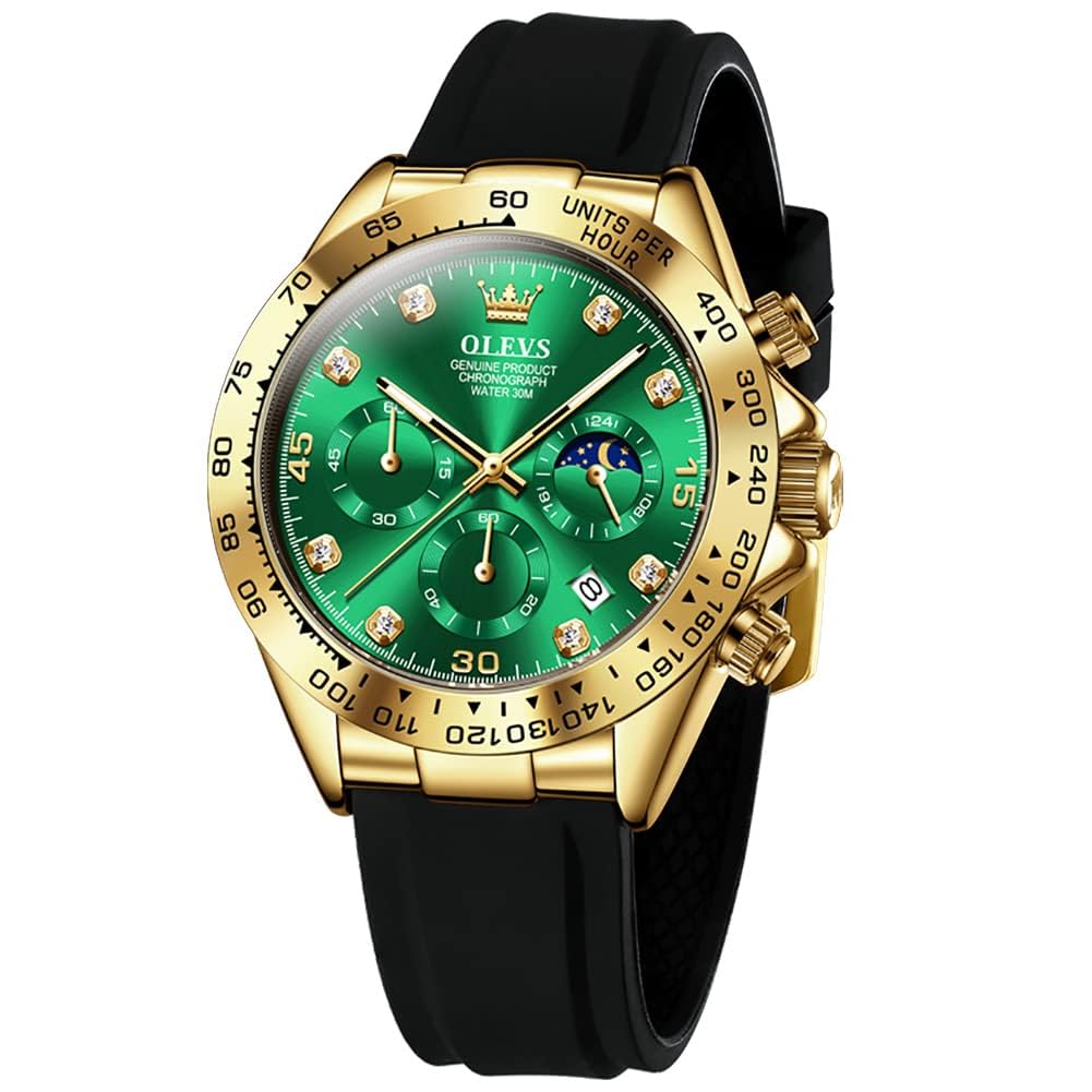HOTOLEVS Men Analog Quartz Waterproof Watches Multifunction Chronograph Diamond Moon Phase Luminous Silicone Band Wrist Watches