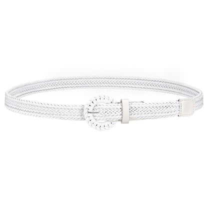 HOTJASGOOD Women's Straw Braided Woven Boho Belt - Skinny Raffia Waist Strap for Summer Dresses & Jeans(Width:0.9")