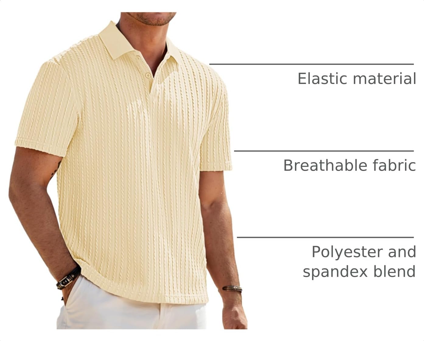 HOTJMIERR Mens Casual Polo Shirt Summer Short Sleeve Vacation Button Beach Knit Stretchy Golf Shirts