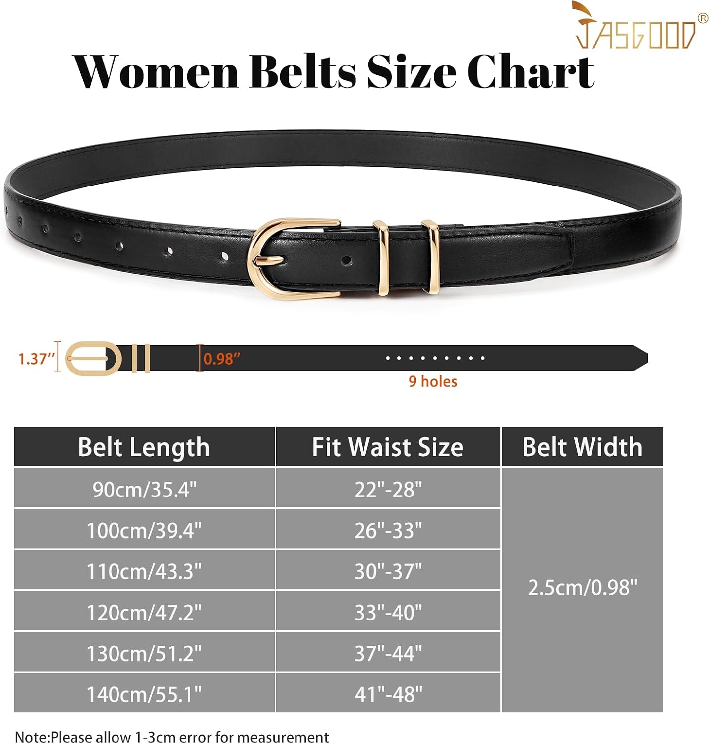 HOTJASGOOD Women Skinny Leather Belt for Jeans Pants Fashion Ladies Thin Belt for Dress with Gold Single Prong Buckle