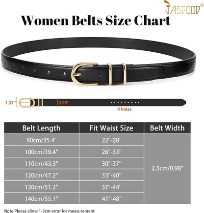 HOTJASGOOD Women Skinny Leather Belt for Jeans Pants Fashion Ladies Thin Belt for Dress with Gold Single Prong Buckle