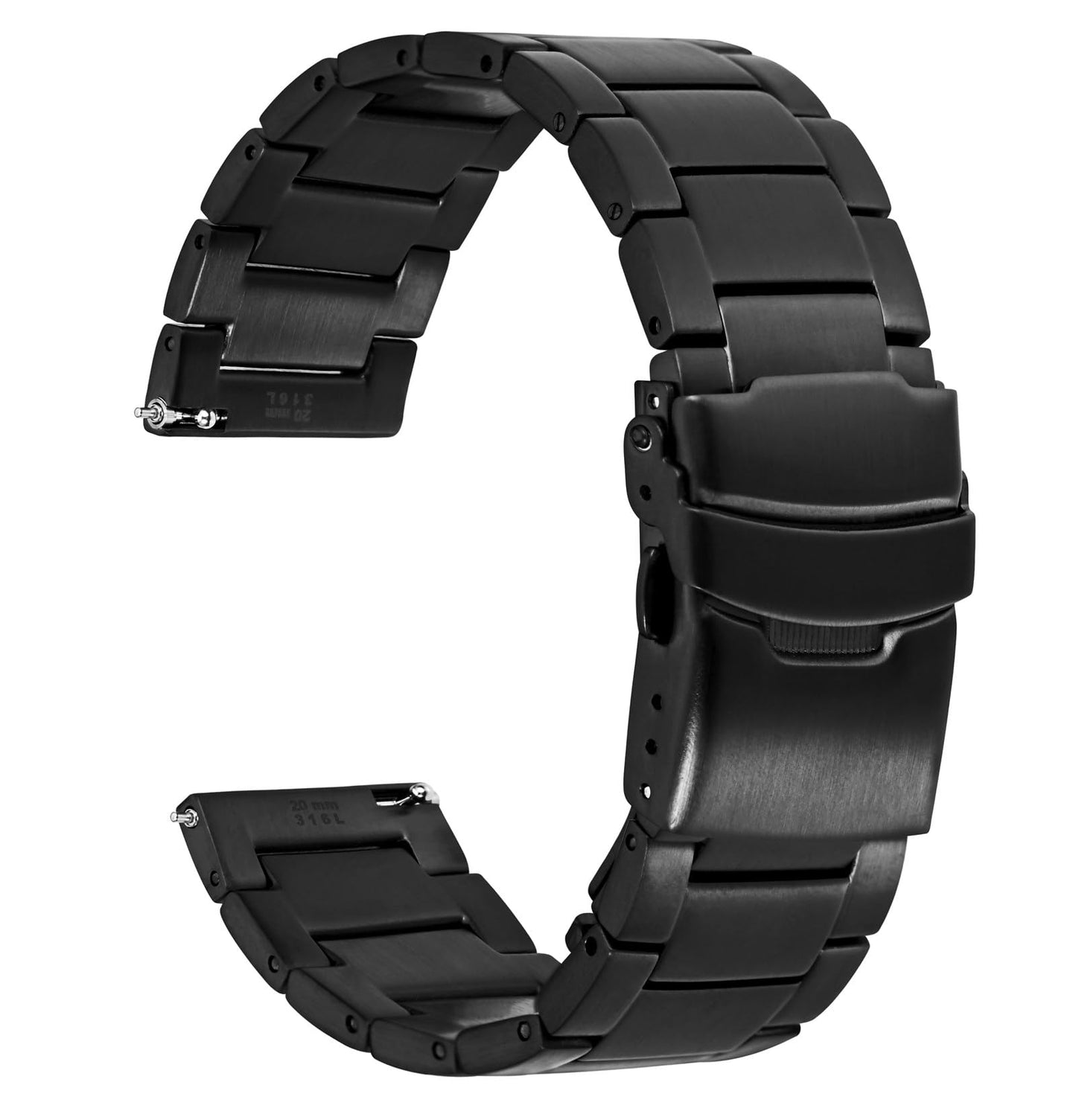 HOTWOCCI 20mm Heavy-duty Metal Watch Band for Men, 316L Stainless Steel, Double Locking Deployant Clasp (Black)