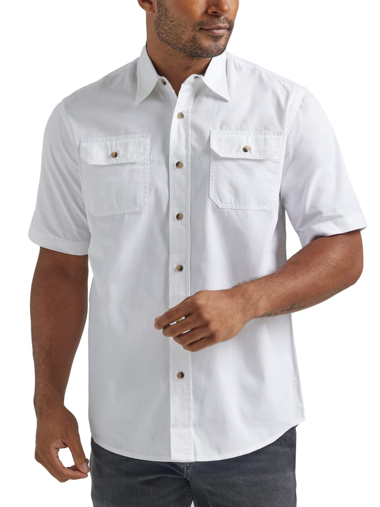 HOTWrangler Authentics Men's Short Sleeve Classic Woven Shirt
