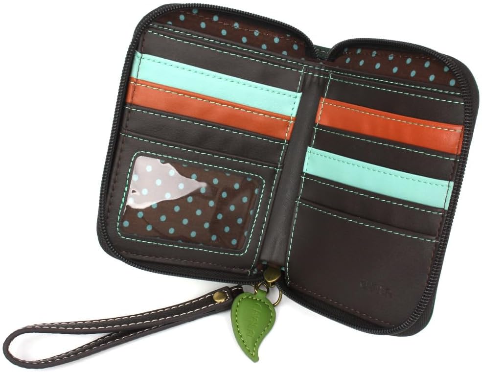 HOTCHALA Zip Around Wallet, Wristlet, 8 Credit Card Slots, Sturdy Pu Leather - Lily Frog - green stripe