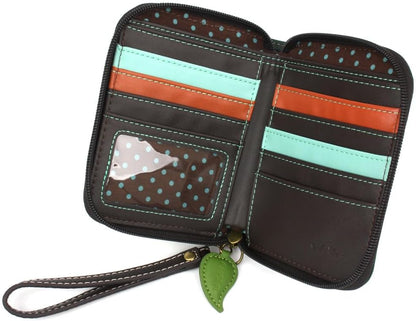 HOTCHALA Zip Around Wallet, Wristlet, 8 Credit Card Slots, Sturdy Pu Leather - Lily Frog - green stripe