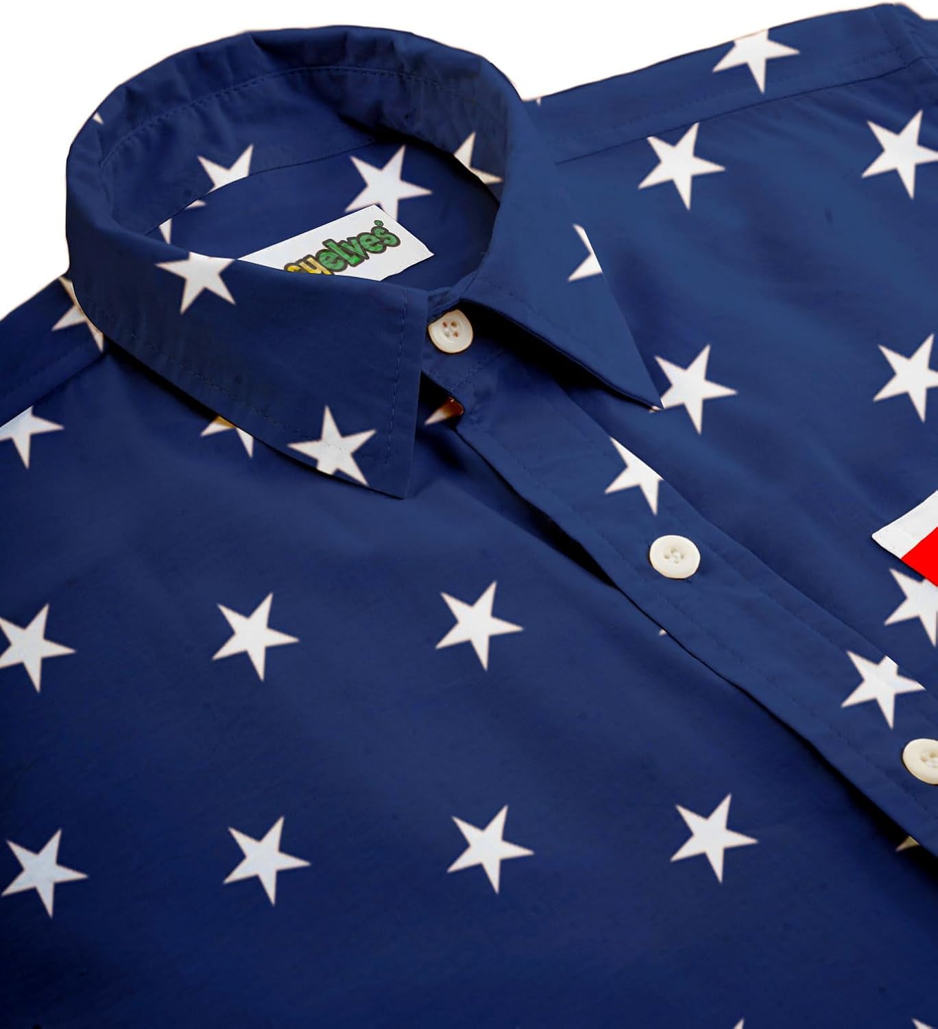 HOTTipsy Elves Patriotic Shirts for Men - USA Short Sleeve Button Up American Flag Shirts for Men for 4th of July