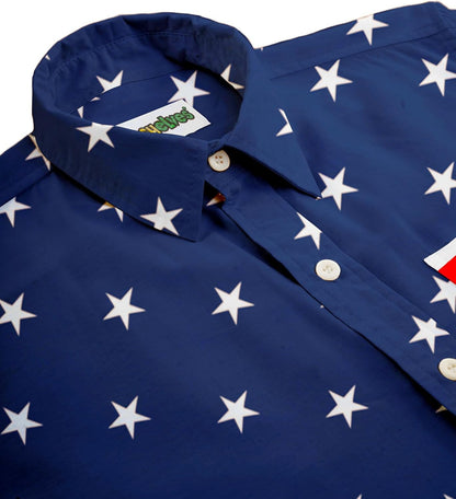 HOTTipsy Elves Patriotic Shirts for Men - USA Short Sleeve Button Up American Flag Shirts for Men for 4th of July