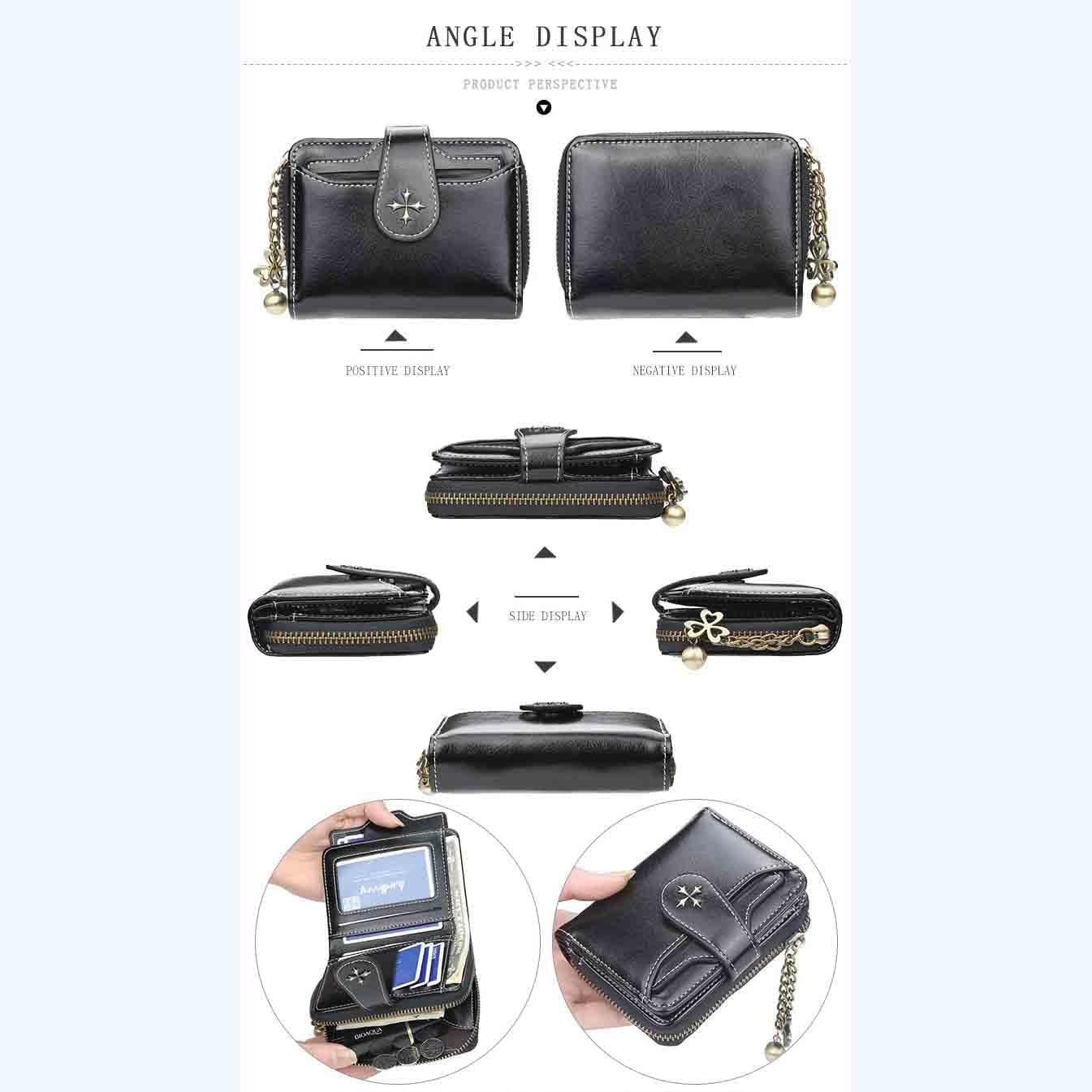 HOTWomen's retro wallet small Y2K credit card bag zipper double fold mini leather aesthetic y2k wallet (Black)