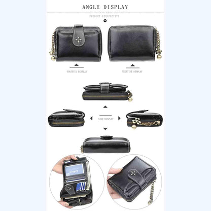 HOTWomen's retro wallet small Y2K credit card bag zipper double fold mini leather aesthetic y2k wallet (Black)