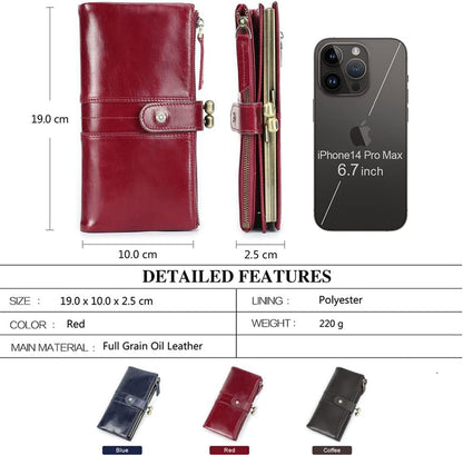 HOTCONTACTS Kiss Lock Wallet for Women Leather, Kiss Clasp Wallet Coin Card Purse RFID Clutch Wallet Zipper Red Vintage Phone Holder