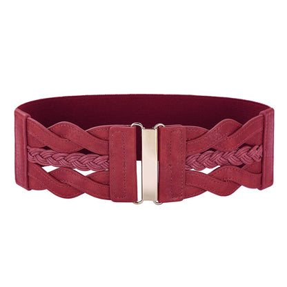 HOTGRACE KARIN Wide Belts for Women Elastic Waist Belt | 3 inch wide stretchy waistband, Woven design, Golden buckle, For dresses skirt, Vintage casual boho western style