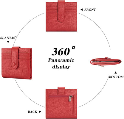 HOTSmall Wallet For Women Slim Leather Bifold Wallets RFID Credit Card Holder With Zipper Coin Pouch ID Window,Red