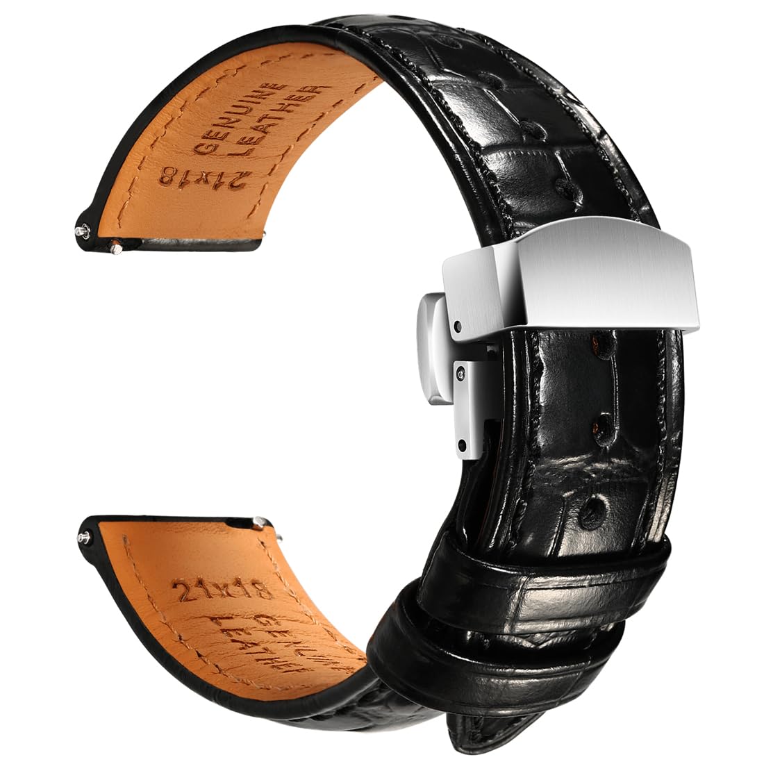 HOTREZERO Leather Watch Band for Men, Quick-Release Alligator Grain Embossed | REZERO Watch Bands Replacement | Luxury Style | 316L Stainless Steel Hardware | Curved End for Round Dial | 19/20/21/22mm