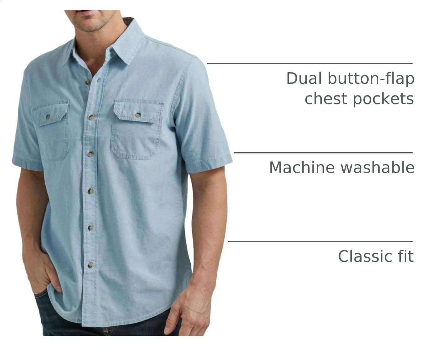 HOTWrangler Authentics Men's Short Sleeve Classic Woven Shirt