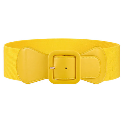 HOTJASGOOD Women Elastic Wide Belt Stretchy Vintage Waist Belt for Dress with Fashion Square Buckle