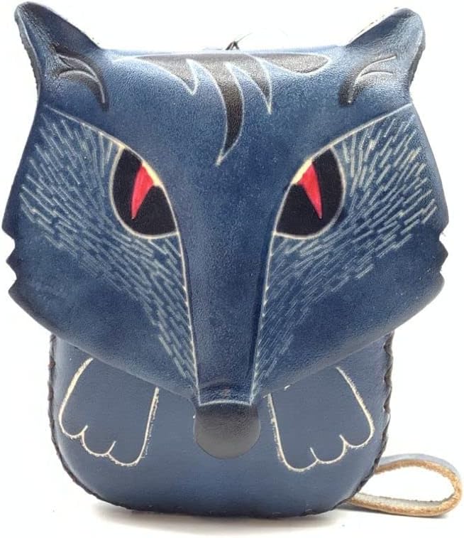 HOTHandmade Vintage Genuine Leather 3D Fox Animal Coin Purse With Removable Wrist Strap (Purple)