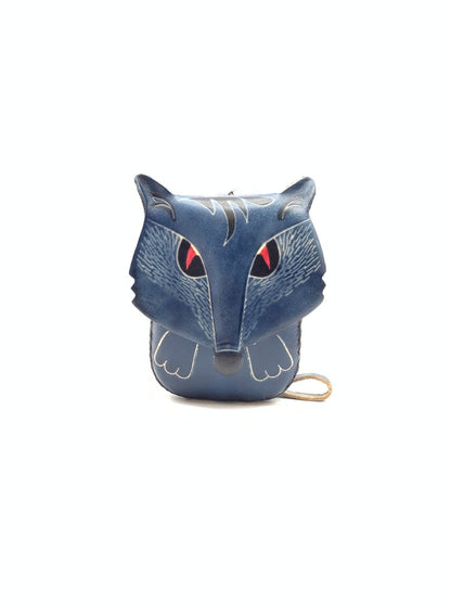 HOTHandmade Vintage Genuine Leather 3D Fox Animal Coin Purse With Removable Wrist Strap (Purple)