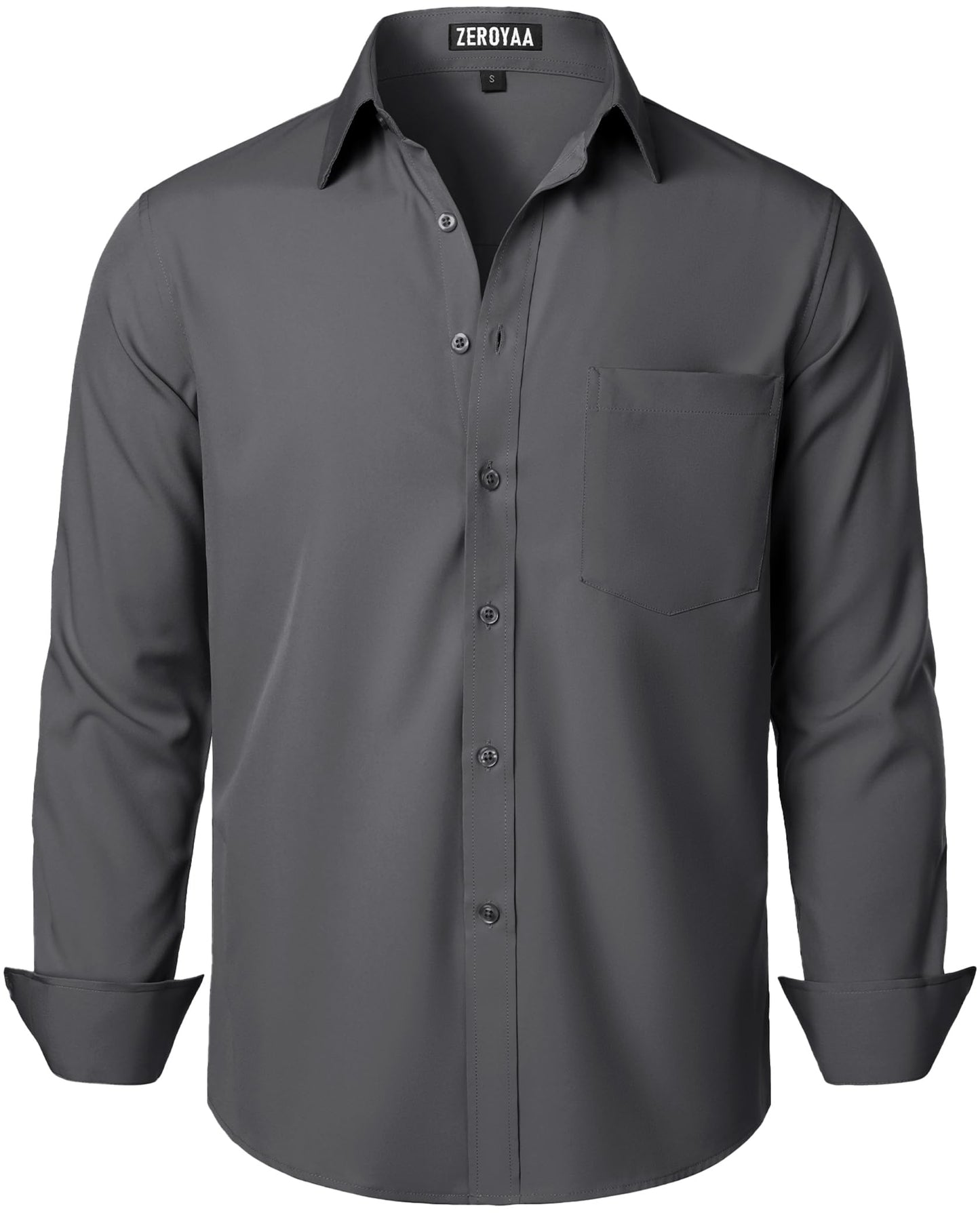 HOTZEROYAA Men's Regular Fit Dress Shirt Solid Wrinkle-Free Long Sleeve Casual Business Button Up Shirts with Pocket