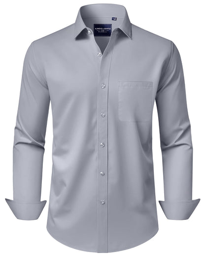 HOTAlimens & Gentle Men's Dress Shirts Long Sleeve Wrinkle-Free Stretch Shirts Solid Formal Button Down Shirt with Pocket