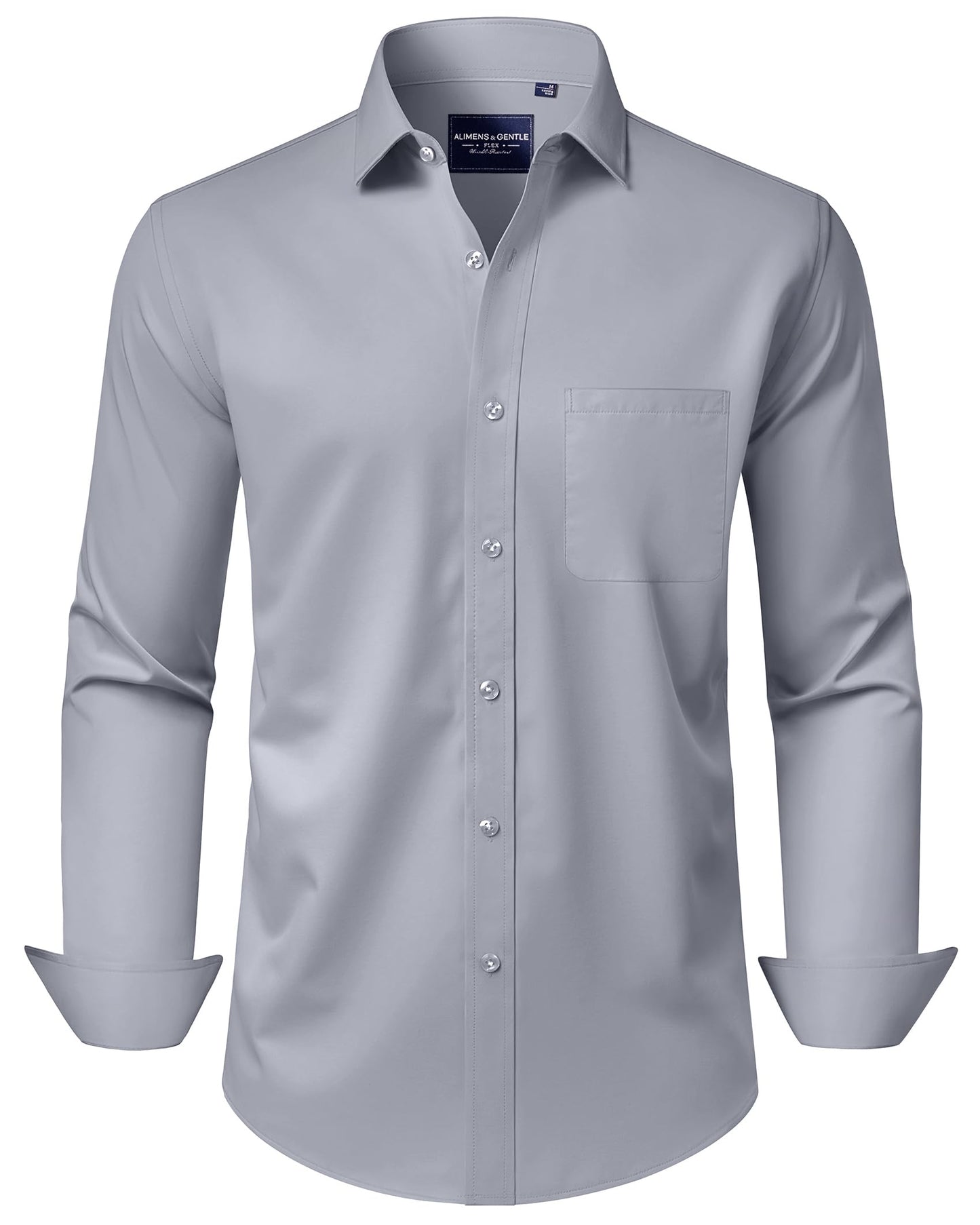 HOTAlimens & Gentle Men's Dress Shirts Long Sleeve Wrinkle-Free Stretch Shirts Solid Formal Button Down Shirt with Pocket