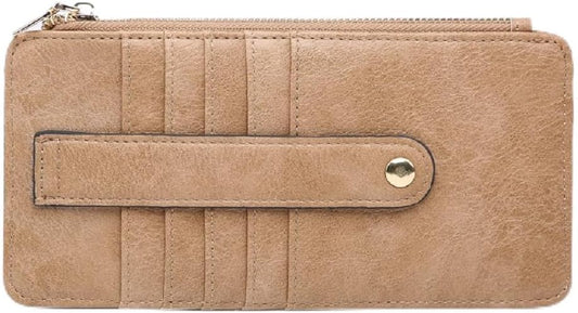 HOTJEN & CO. Saige Wallet, Mocha - Slim Wallet for Women, Compact Credit Card Holder with Card Slots, Small Wallets